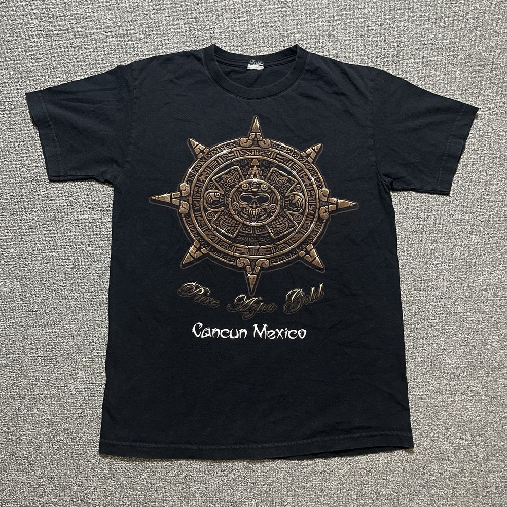 Cancun Mexico Aztec Gold Black Tee by‎ Stedman Size M Graphic Shirt